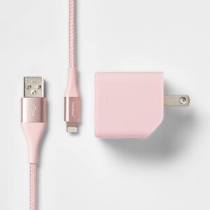 New Heyday 2 Port Wall Charger 15W USB-C & 5W USB-A 6' Lightning Cable Rose Gold